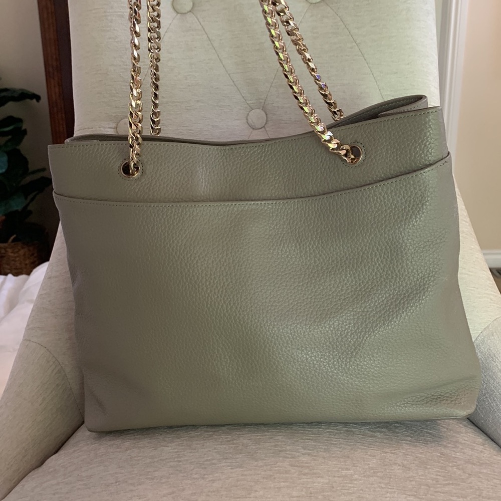 Genuine Leather Shoulder Bag with Chain Strap in Grey by 14th & Union Nordstrom - Picture 2 of 10